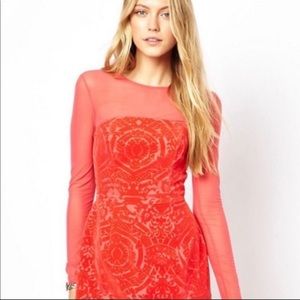 ASOS Size 10 Red Velvet and Mesh Dress